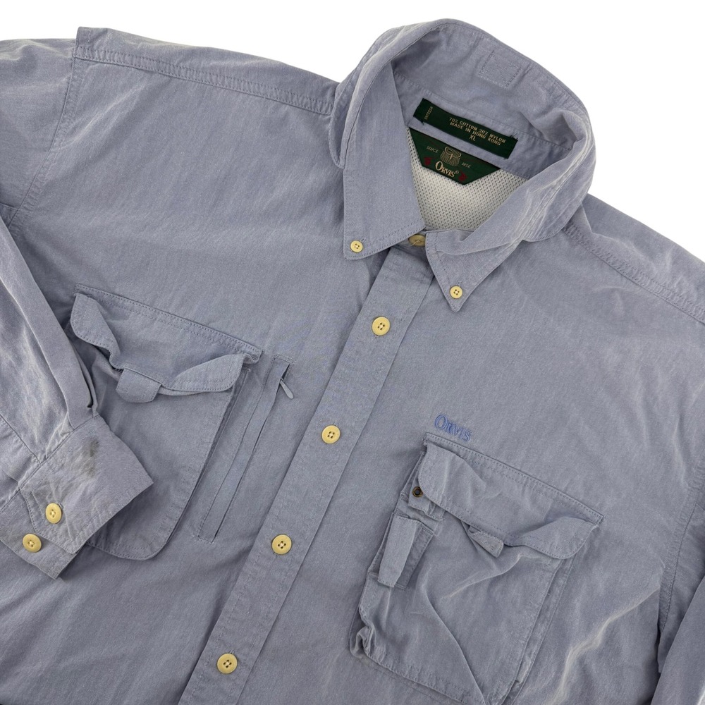 Orvis Mens Long Sleeve Button Down Shirt Blue XL Vented Pockets Fishing‎ Outdoor